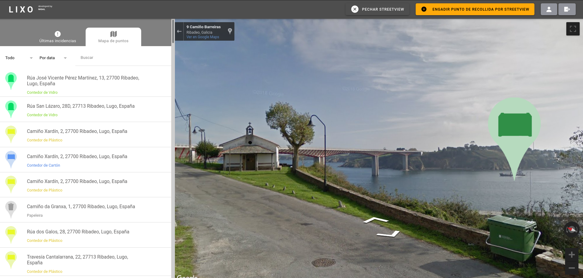 Interfaz de la plataforma Lixo